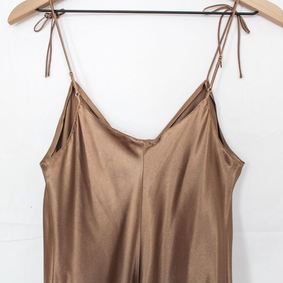 Vintage La Senza Satin Feel Slip Sleep Dress Tie Straps Frill Hem Small - Picture 5 of 6